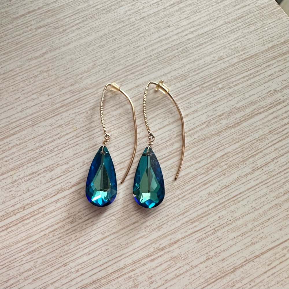 Handmade 14k Gold Swarovski Crystal Teardrop Earrings